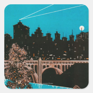 Pegatina Cuadrada Poster #1Spokane, WA de la publicidad de Spokane