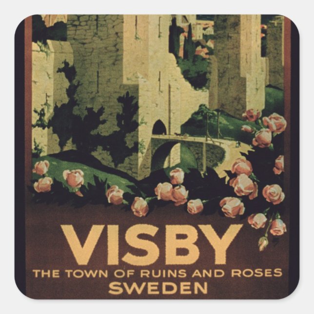 Pegatina Cuadrada Poster anunciando la ciudad de Visby, Suecia (colo (Anverso)