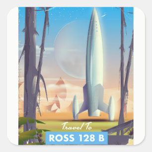 Pegatina Cuadrada Póster de ciencia ficción de Ross 128 B