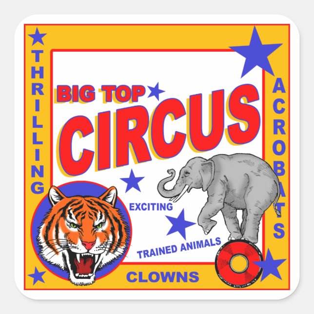 Pegatina Cuadrada Poster de circo de época (Anverso)
