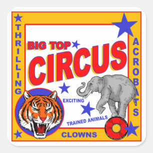 Pegatina Cuadrada Poster de circo de época