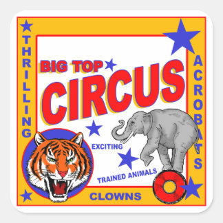 Pegatina Cuadrada Poster de circo de época