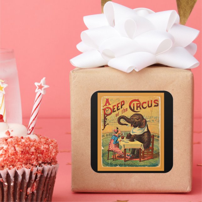 Pegatina Cuadrada Poster de circo ventilado: Elefante Circus (Fiesta)