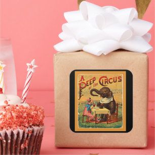 Pegatina Cuadrada Poster de circo ventilado: Elefante Circus