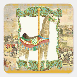 Pegatina Cuadrada Poster de circo vintage, Giraffe Baby Shower