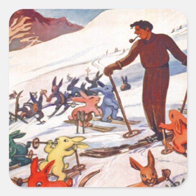 Pegatina Cuadrada Poster de esquí de época, Arlberg, St Anton (Anverso)