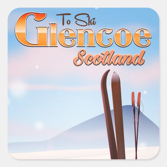 Pegatina Cuadrada Poster de esquí de Glencoe Scotland (Anverso)