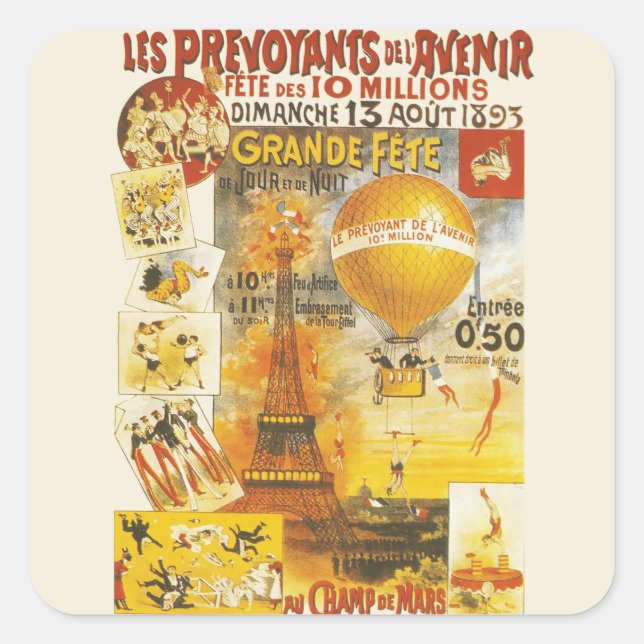Pegatina Cuadrada Poster de la Feria Antigua Grand Fete (Anverso)