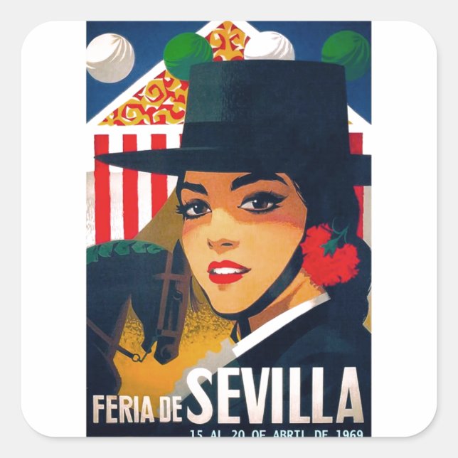 Pegatina Cuadrada Poster de la Feria de Abril de Sevilla 1969 (Anverso)