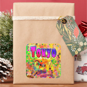 Pegatina Cuadrada Póster de la Hora Época de Tokio