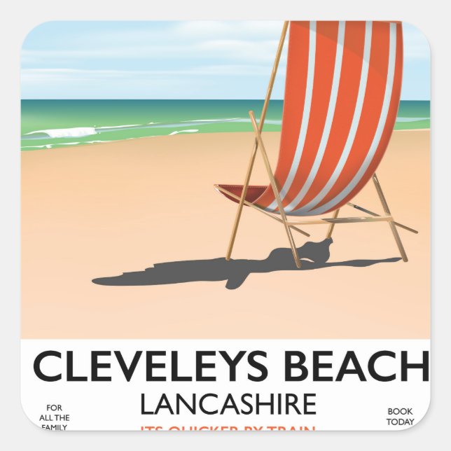Pegatina Cuadrada Póster de la playa Cleveleys Lancashire (Anverso)