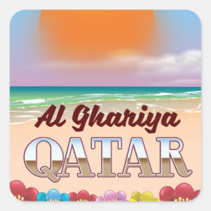 Pegatina Cuadrada Poster de la playa de Ghariya Qatar del Al