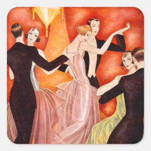 Pegatina Cuadrada Póster de parejas de baile Art Déco Salón de bai