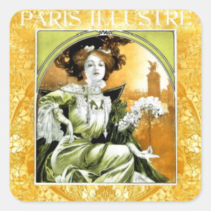 Pegatina Cuadrada Póster de Paris Illustre de Alphonse Mucha