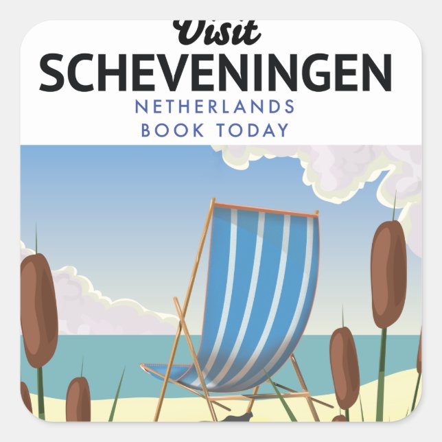 Pegatina Cuadrada Poster de playa de Scheveningen Países Bajos (Anverso)