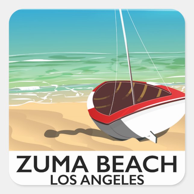 Pegatina Cuadrada Póster de playa de Zuma Beach LA Rail (Anverso)