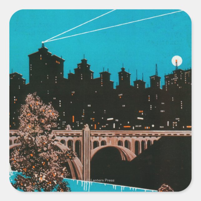 Pegatina Cuadrada Poster de publicidad de Spokane #1Spokane, WA (Anverso)