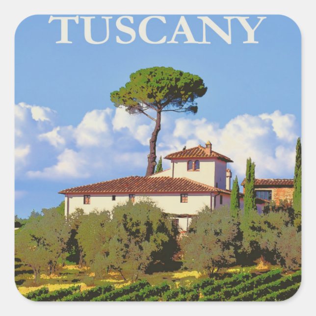 Pegatina Cuadrada Poster de Toscana Italia (Anverso)