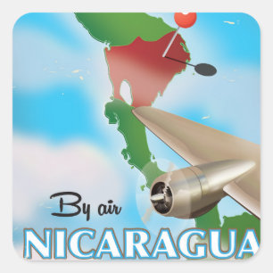 Pegatina Cuadrada Póster de vacaciones de Nicaragua en avión