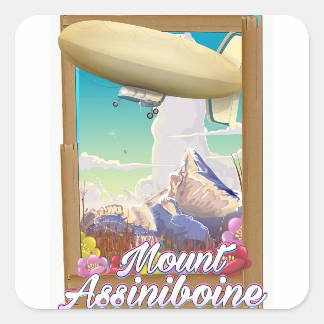 Pegatina Cuadrada Póster de vacaciones del dirigible del Monte Assin (Anverso)