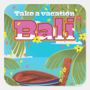 Pegatina Cuadrada Póster de viaje a Bali.