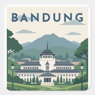 Pegatina Cuadrada Póster de viaje a Bandung Indonesia
