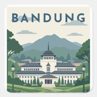 Pegatina Cuadrada Póster de viaje a Bandung Indonesia