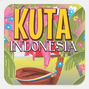 Pegatina Cuadrada Póster de viaje a Kuta Indonesia