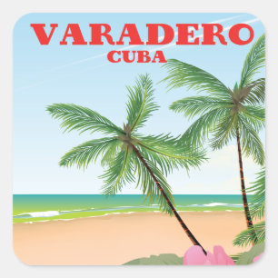 Pegatina Cuadrada Póster de viaje a la playa cubana de Varadero