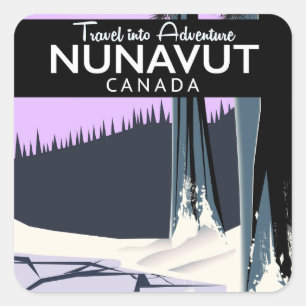 Pegatina Cuadrada Póster de viaje a Nunavut Canadá