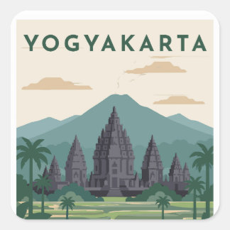 Pegatina Cuadrada Póster de viaje a Yogyakarta Indonesia