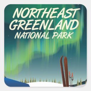 Pegatina Cuadrada Póster de viaje al noreste de Groenlandia