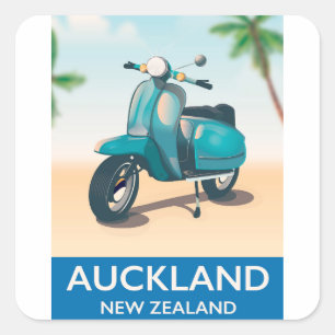 Pegatina Cuadrada Póster de viaje de Auckland Nueva Zelanda