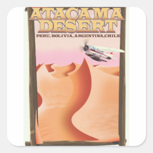 Pegatina Cuadrada Póster de viaje de Aventura en el Desierto de Atac