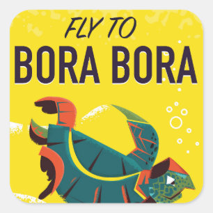 Pegatina Cuadrada Poster de viaje de Bora Bora