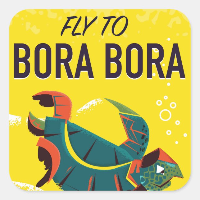 Pegatina Cuadrada Poster de viaje de Bora Bora (Anverso)