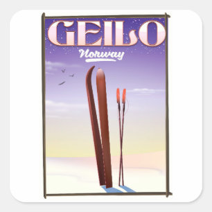 Pegatina Cuadrada Póster de viaje de esquí de Geilo, Noruega