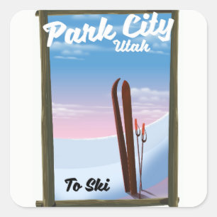 Pegatina Cuadrada Póster de viaje de esquí de Park City Utah