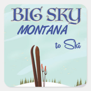Pegatina Cuadrada Póster de viaje de esquí en Big Sky, Montana