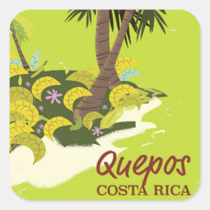 Pegatina Cuadrada Póster de viaje de estilo vintage de Quepos Costa 