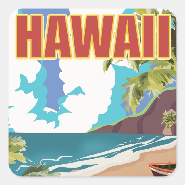 Pegatina Cuadrada Poster de viaje de la época de Hawaii (Anverso)