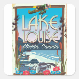 Pegatina Cuadrada Póster de viaje de Lake Louise, Alberta Canadá