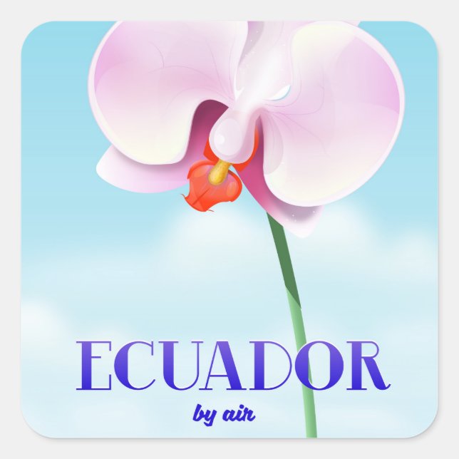 Pegatina Cuadrada Póster de viaje de orquídea de Ecuador (Anverso)
