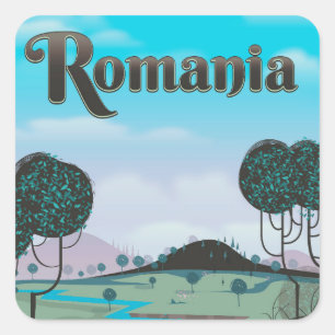 Pegatina Cuadrada Póster de viaje de paisaje vintage de Rumania