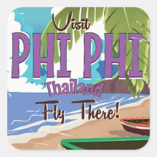 Pegatina Cuadrada Poster de viaje de Phi Phi Thailand vintage