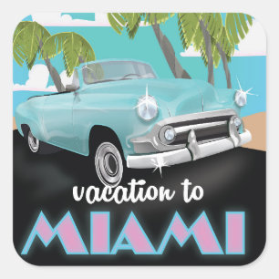 Pegatina Cuadrada Póster de viaje de vacaciones a Miami