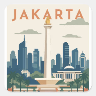 Pegatina Cuadrada Póster de viaje de Yakarta Indonesia