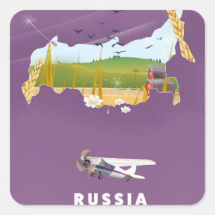 Pegatina Cuadrada Póster de viaje del mapa ruso