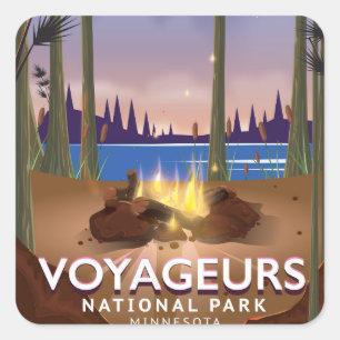 Pegatina Cuadrada Póster de viaje del Parque Nacional Voyageurs Minn