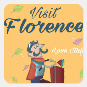 Pegatina Cuadrada Póster de viaje en scooter italiano de Florencia